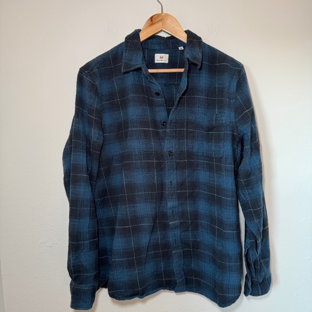 AG Adriano Goldschmied Shirt Men's LG Blue Flannel Plaid Casual